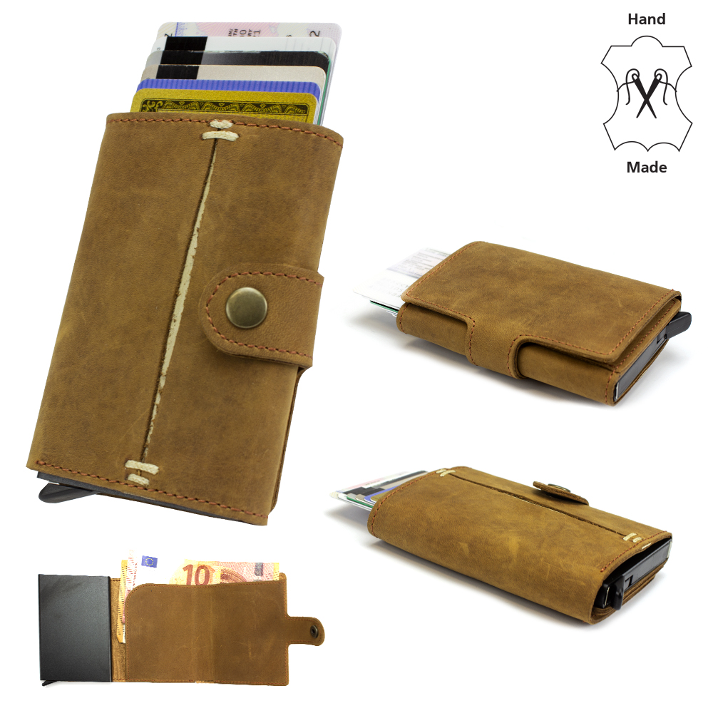 Slim Wallet Echt Leder Kartenetui RFID Schutz Bis 8 Karten Hellbraun
